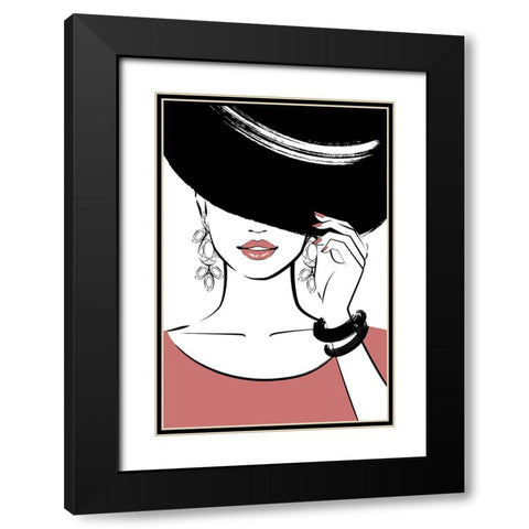 Hat Girl Black Modern Wood Framed Art Print with Double Matting by Martina