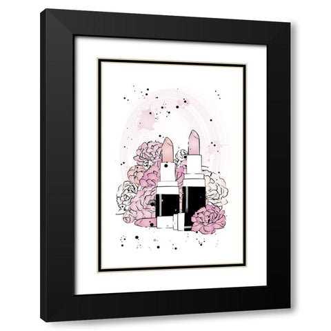 Peony Lipsticks Black Modern Wood Framed Art Print with Double Matting by Martina