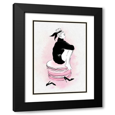 Macaron Girl Black Modern Wood Framed Art Print with Double Matting by Martina