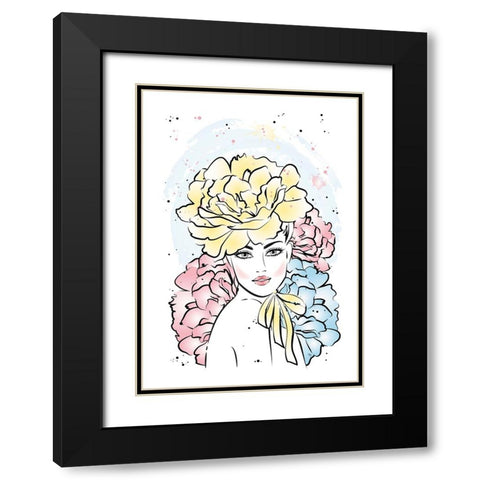 Peony Girl Black Modern Wood Framed Art Print with Double Matting by Martina