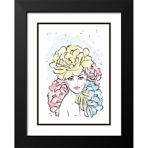 Peony Girl Black Modern Wood Framed Art Print with Double Matting by Martina