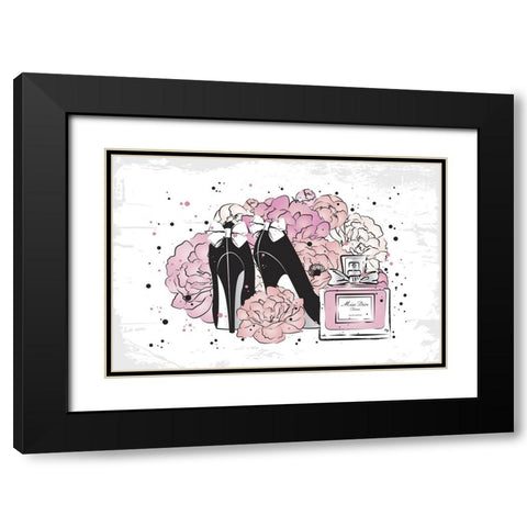 Peony Fashion Black Modern Wood Framed Art Print with Double Matting by Martina