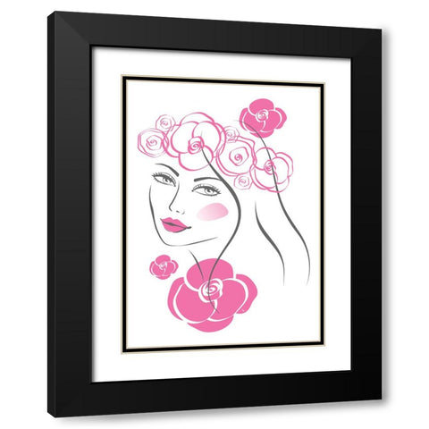 Pink Flowers Black Modern Wood Framed Art Print with Double Matting by Martina