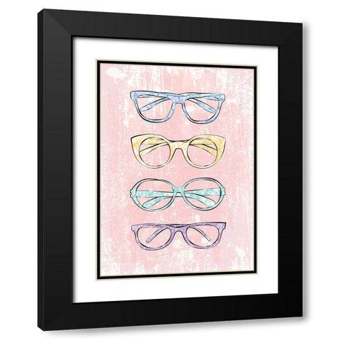 Pink Glasses Black Modern Wood Framed Art Print with Double Matting by Martina
