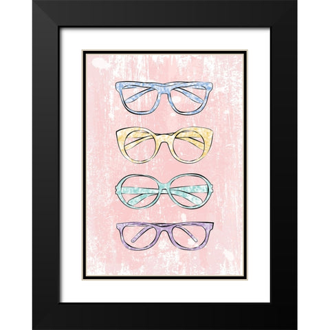 Pink Glasses Black Modern Wood Framed Art Print with Double Matting by Martina