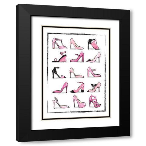 Pink Shoes Black Modern Wood Framed Art Print with Double Matting by Martina