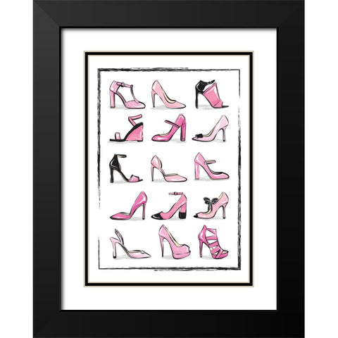 Pink Shoes Black Modern Wood Framed Art Print with Double Matting by Martina