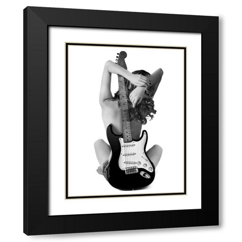 Lady And The Strat Black Modern Wood Framed Art Print with Double Matting by Drake, David