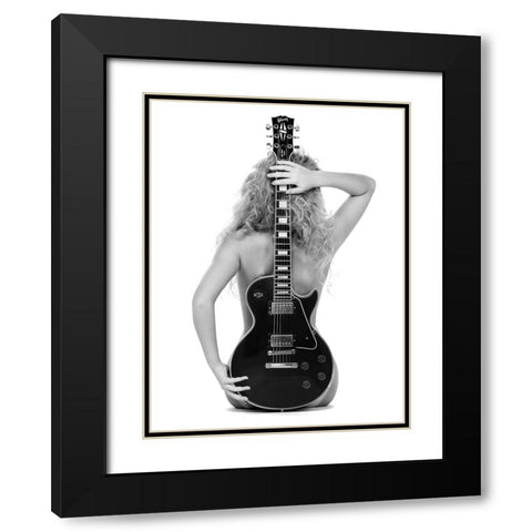 Lady And The Les Paul Black Modern Wood Framed Art Print with Double Matting by Drake, David