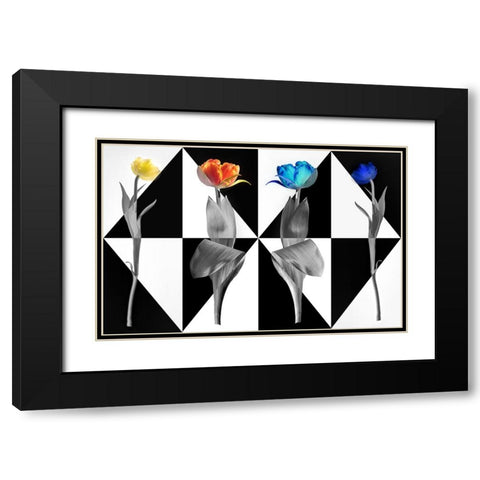 PopArt Tulips Black Modern Wood Framed Art Print with Double Matting by Ruckert, Stephan