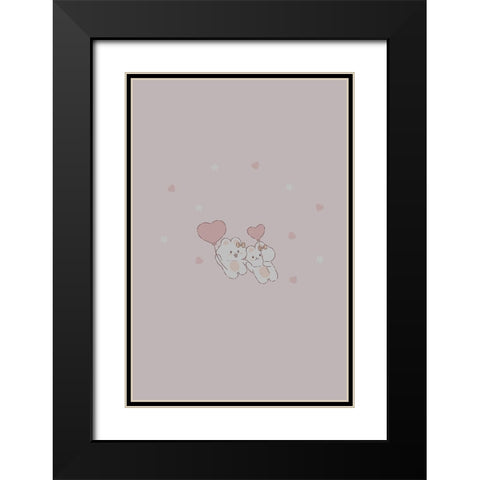 Kawaii Bunny Black Modern Wood Framed Art Print with Double Matting by Thai, Xuan