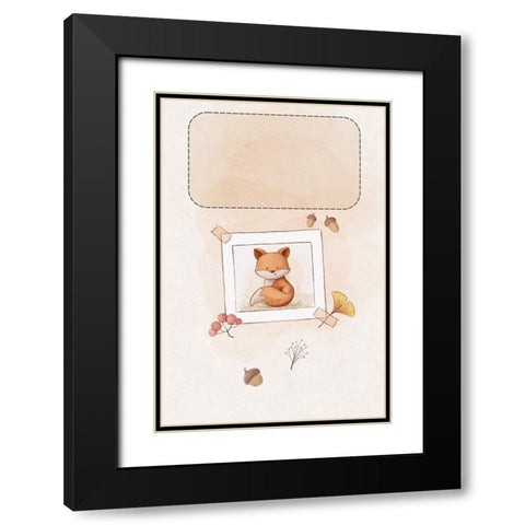 Kawaii Fox Black Modern Wood Framed Art Print with Double Matting by Thai, Xuan