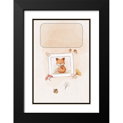 Kawaii Fox Black Modern Wood Framed Art Print with Double Matting by Thai, Xuan