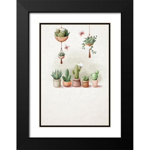 Vintage Cactus Plants Black Modern Wood Framed Art Print with Double Matting by Thai, Xuan