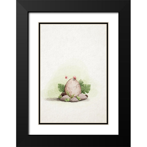 Kawaii Dinosaur Black Modern Wood Framed Art Print with Double Matting by Thai, Xuan