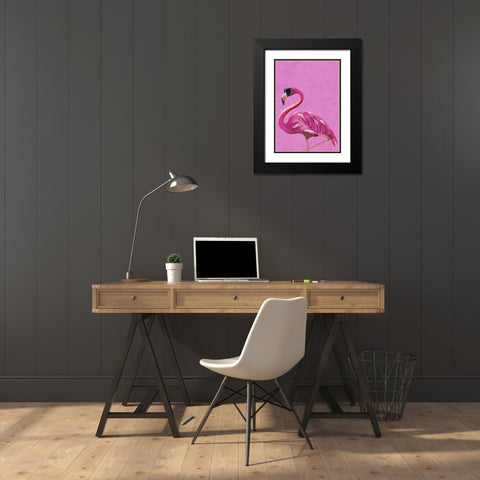 Magenta Metallic Flamingo Black Modern Wood Framed Art Print with Double Matting by Manovski, Sarah