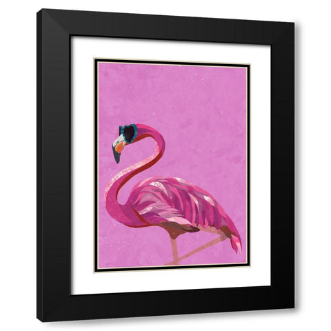 Magenta Metallic Flamingo Black Modern Wood Framed Art Print with Double Matting by Manovski, Sarah