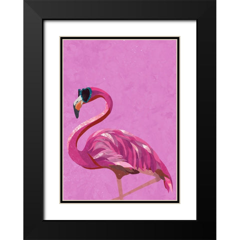 Magenta Metallic Flamingo Black Modern Wood Framed Art Print with Double Matting by Manovski, Sarah