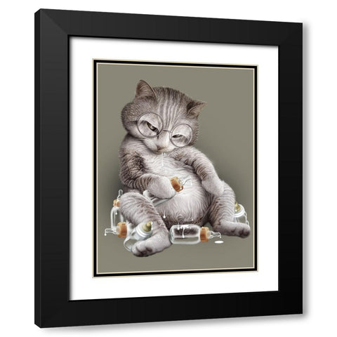 Greedy Cat Black Modern Wood Framed Art Print with Double Matting by Lawless, Adam