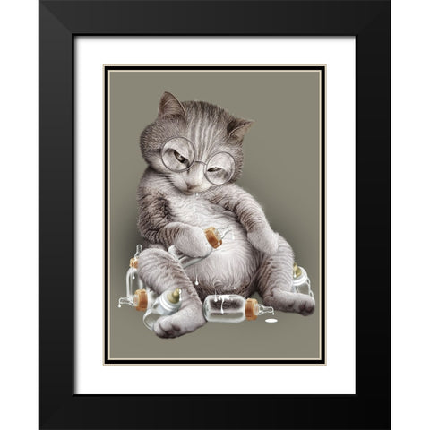 Greedy Cat Black Modern Wood Framed Art Print with Double Matting by Lawless, Adam