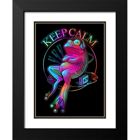 Frog Loves Music Black Modern Wood Framed Art Print with Double Matting by Lawless, Adam