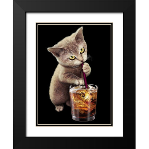 Cat and Soft Drink Black Modern Wood Framed Art Print with Double Matting by Lawless, Adam