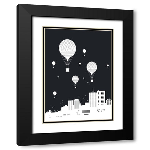 Balloons and the city Black Modern Wood Framed Art Print with Double Matting by Solti, Balazs