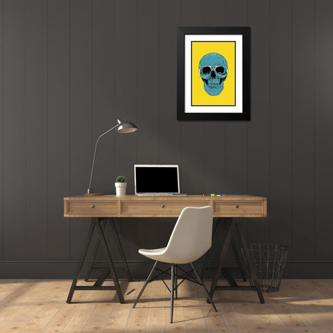 Blue Skull Black Modern Wood Framed Art Print with Double Matting by Solti, Balazs