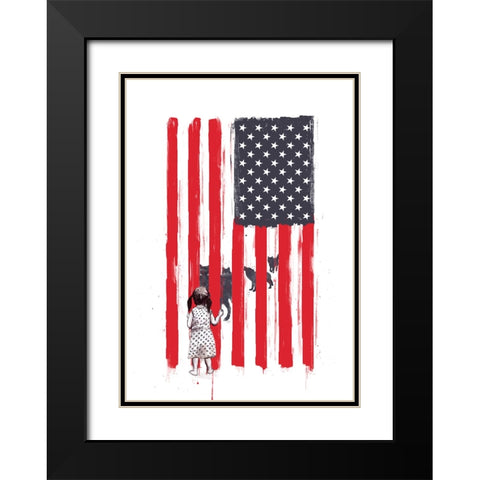 Little girl and wolves Black Modern Wood Framed Art Print with Double Matting by Solti, Balazs