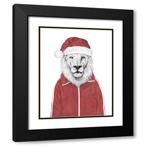 Santa lion Black Modern Wood Framed Art Print with Double Matting by Solti, Balazs