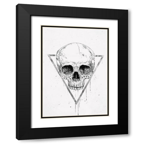 Skull in a triangle (bw) Black Modern Wood Framed Art Print with Double Matting by Solti, Balazs