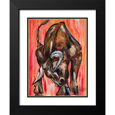 Bull Black Modern Wood Framed Art Print with Double Matting by Florea, Simona