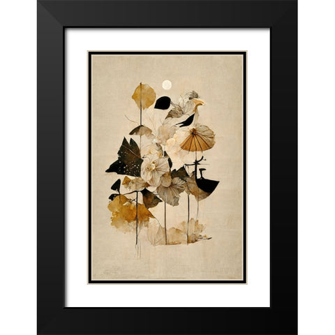 Flowers And Sun Black Modern Wood Framed Art Print with Double Matting by Treechild