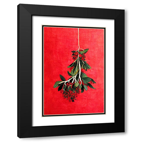 Painted Mistletoe Black Modern Wood Framed Art Print with Double Matting by Treechild