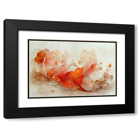 Persian Red Flowers Black Modern Wood Framed Art Print with Double Matting by Treechild