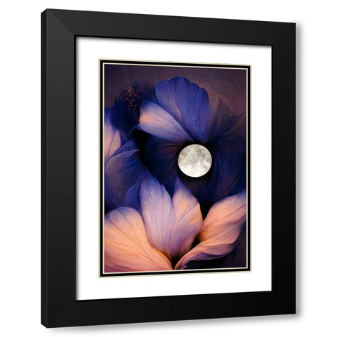 The Moon Flowers Black Modern Wood Framed Art Print with Double Matting by Treechild
