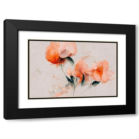 Filigree Coral Flowers Black Modern Wood Framed Art Print with Double Matting by Treechild