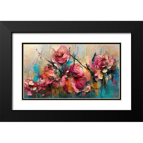 Wild Pink Roses Black Modern Wood Framed Art Print with Double Matting by Treechild