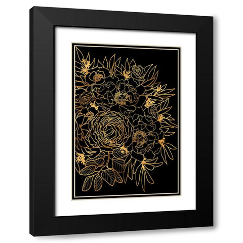 Nanette bouquet in gold and black Black Modern Wood Framed Art Print with Double Matting by Laiz Blursbyai, Rosana