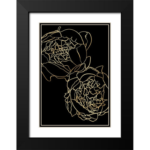 Sallys peonies in gold and black Black Modern Wood Framed Art Print with Double Matting by Laiz Blursbyai, Rosana