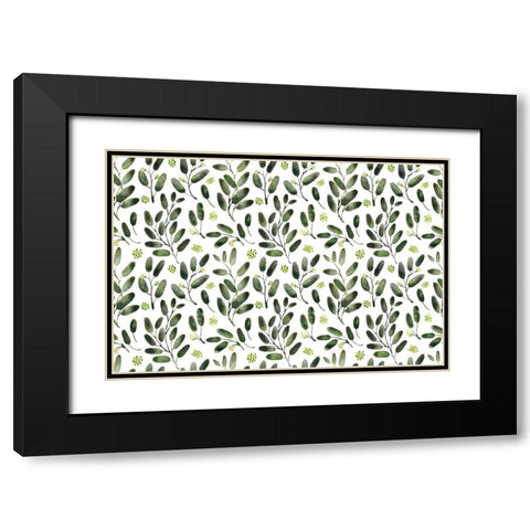 Lisa watercolor seeded eucalyptus pattern Black Modern Wood Framed Art Print with Double Matting by Laiz Blursbyai, Rosana