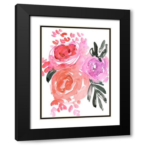 Maeko loose watercolor florals I Black Modern Wood Framed Art Print with Double Matting by Laiz Blursbyai, Rosana