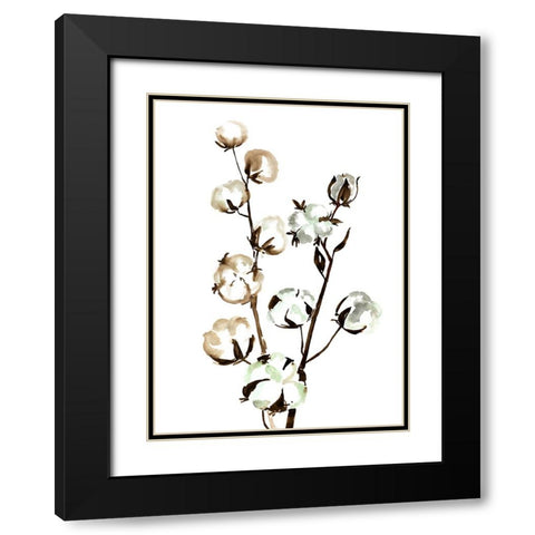 Watercolor cotton branch II Black Modern Wood Framed Art Print with Double Matting by Laiz Blursbyai, Rosana