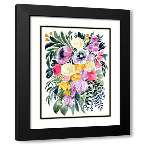 Urja loose floral watercolor bouquet Black Modern Wood Framed Art Print with Double Matting by Laiz Blursbyai, Rosana