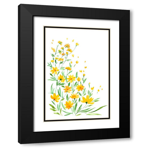 Yellow watercolor wildflowers Black Modern Wood Framed Art Print with Double Matting by Laiz Blursbyai, Rosana