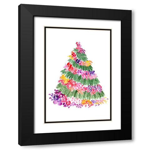 Floral watercolor Christmas tree Black Modern Wood Framed Art Print with Double Matting by Laiz Blursbyai, Rosana