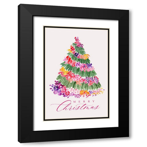 Floral watercolor merry Christmas tree Black Modern Wood Framed Art Print with Double Matting by Laiz Blursbyai, Rosana