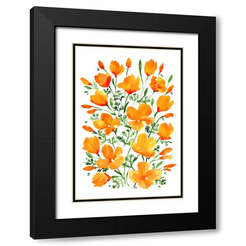 Watercolor California poppies Black Modern Wood Framed Art Print with Double Matting by Laiz Blursbyai, Rosana