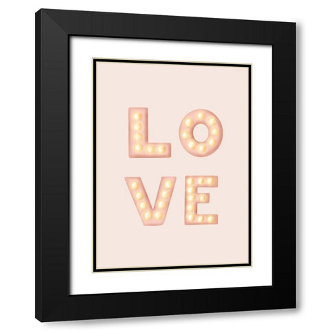 LOVE Light Letters Pink Black Modern Wood Framed Art Print with Double Matting by Eleonora, Aminah