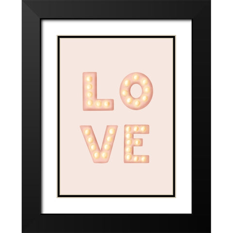 LOVE Light Letters Pink Black Modern Wood Framed Art Print with Double Matting by Eleonora, Aminah